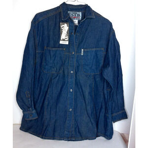 Vintage Get Used Classic Jeans By Elie Denim Snap Button Shirt Size Large New